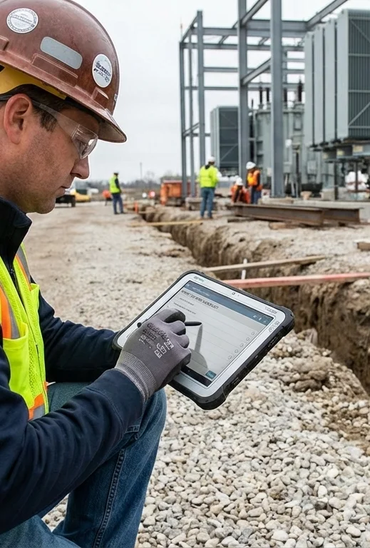 Field worker using tablet